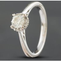 Pre-Owned 18ct White Gold 0.46ct Brilliant Cut Diamond Halo Solitaire Ring 4148581113