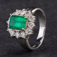 Pre-Owned Platinum 1.49ct Emerald and 1.06ct Diamond Cluster Ring 4148647