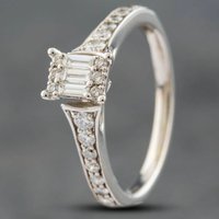 Pre-Owned 9ct White Gold Diamond Baguette and Brilliant Cut Diamonds Cluster Ring 4148952