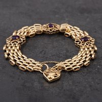 Pre-Owned 9ct Yellow Gold Amethyst 8 Inch Gate Bracelet 41531031