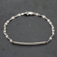 Pre-Owned 14ct White Gold 0.32ct Brilliant Cut Diamond Bar 7 Inch Identity Bracelet 43071014