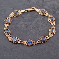 Pre-Owned 9ct Yellow Gold Blue Topaz Filigree 7.5 Inch Bracelet 43071018