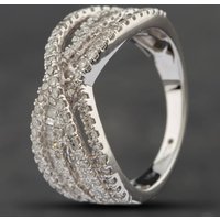 Pre-Owned 9ct White Gold 1.00ct Baguette and Brilliant Cut Diamond Crossover Ring 43091019