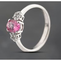 Pre-Owned 9ct White Gold 0.75ct Pink Topaz and 0.20ct Brilliant Cut Diamond Cluster Ring 43091028