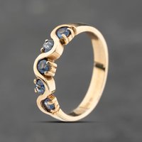 Pre-Owned 9ct Yellow Gold Blue Topaz Wave Half Eternity Ring 43091031