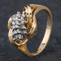 Pre-Owned 9ct Yellow Gold Brilliant Cut Diamond 3 Row Fancy Cluster Ring 4312006