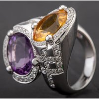 Pre-Owned 18ct White Gold Citrine and Amethyst Twist Diamond Ring 4312024