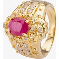 Pre-Owned 18ct Yellow Gold Oval Rubover 1.50ct Ruby and 0.40ct Diamond Two Row Ring 4312056