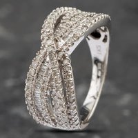Pre-Owned 9ct White Gold 1.00ct Brilliant and Baguette Cut Diamond Crossover Ring 43121059