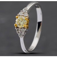 Pre-Owned 18ct White Gold Brilliant Cut Yellow Diamond Shoulder Set Solitaire Ring 43121077