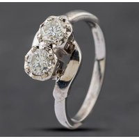 Pre-Owned 14ct White Gold 0.65ct Brilliant Cut Diamond Cross Over Two Stone Ring 43121163