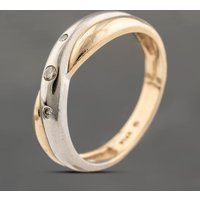 Pre-Owned 14ct Two Colour Gold 0.05ct Diamond Cross Over Dress Ring 43121263