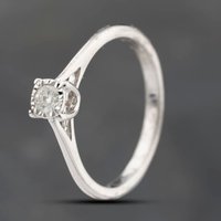 Pre-Owned 9ct White Gold 0.10ct Brilliant Cut Diamond 4 Claw Solitaire Ring 43121310
