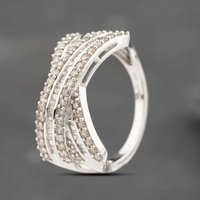 Pre-Owned 9ct White Gold 1.00ct Diamond 6 Row Crossover Ring 43121317