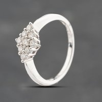 Pre-Owned 18ct White Gold 0.41ct Brilliant Cut Diamond Boat Shaped Cluster Ring 43121322