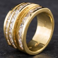 Pre-Owned 18ct Yellow Gold 3.00ct Trillion Cut Diamond 3 Row Fancy Ring 4312139