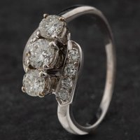 Pre-Owned 18ct White Gold 1.01ct Brilliant Cut Diamond Cross Over Design Three Stone Ring 4312188