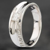 Pre-Owned 14ct White Gold 0.44ct Princess Cut Diamond Single Stone Band Ring 4312248