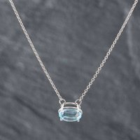 Pre-Owned 14ct White Gold 3.50ct Oval Cut Blue Topaz Pendant and 16 Inch Belcher Chain 43141102