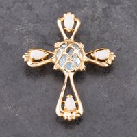 Pre-Owned 14ct Yellow Gold Blue Topaz and Opal Fancy Cross Loose Pendant 43141298