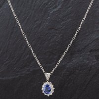 Pre-Owned Platinum Oval Sapphire and Brilliant Cut Diamond Pendant 4314602
