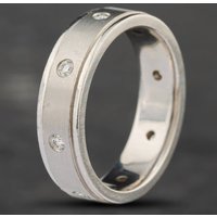 Pre-Owned Platinum Brilliant Cut Diamond Set Gents Frosted Flat Band Ring 43151006