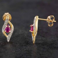 Pre-Owned 9ct Yellow Gold 0.14ct Ruby and 0.15ct Brilliant Cut Diamond Stud Earrings 43170061