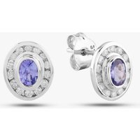 Pre-Owned 9ct White Gold 0.14ct Tanzanite and 0.50ct Diamond Oval Stud Earrings 43170088