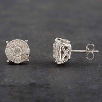 Pre-Owned 9ct White Gold 1.25ct Brilliant Cut Diamond Cluster Stud Earrings 431700921