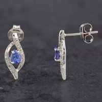 Pre-Owned 9ct White Gold 0.14ct Tanzanite and Diamond Swirl Stud Earrings 43170095