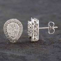 Pre-Owned 9ct White Gold 1.00ct Brilliant Cut Diamond Pear Shaped Cluster Stud Earrings 43170103