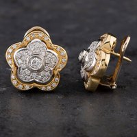 Pre-Owned 14ct Two Colour Gold 1.70ct Diamond Flower Design Stud Earrings 4317064