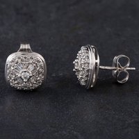 Pre-Owned 9ct White Gold 0.33ct Diamond Baguette And Brilliant Pave Set Stud Earrings 4317097