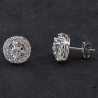 Pre-Owned 9ct White Gold 1.00ct Brilliant Cut Diamond Round Cluster Stud Earrings 4317098
