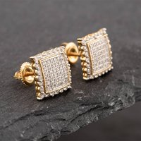 Pre-Owned 9ct Two Colour Gold Single Cut Diamond Pave Square Stud Earrings 43171027