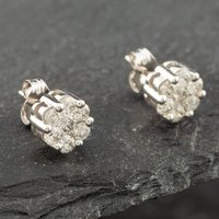 Pre-Owned 14ct White Gold 1.00ct Brilliant Cut Diamond Flower Cluster Stud Earrings 43171046