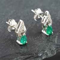 Pre-Owned White Gold 0.33ct Pear Shaped Emerald and Diamond Stud Earrings 43171057