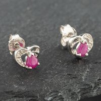 Pre-Owned White Gold 0.38ct Pear Cut Ruby and Diamond Heart Stud Earrings 43171092