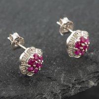 Pre-Owned White Gold 0.68ct Ruby and Diamond Cluster Stud Earrings 43171098