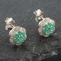 Pre-Owned White Gold 0.48ct Emerald and Diamond Cluster Stud Earrings 43171099