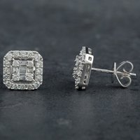 Pre-Owned 14ct White Gold 0.80ct Diamond Square Stud Earrings 4317111
