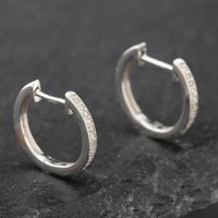Pre-Owned 14ct White Gold 11mm 0.15ct Brilliant Cut Diamond Hoop Earrings 43171154