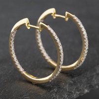 Pre-Owned 14ct Yellow Gold 27mm 0.85ct Brilliant Cut Diamond Hoop Earrings 43171161