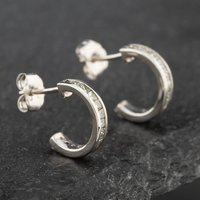 Pre-Owned 14ct White Gold 11mm 0.50ct Princess Cut Diamond Half Hoop Earrings 43171162