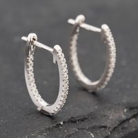 Pre-Owned 14ct White Gold 17mm 0.25ct Brilliant Cut Diamond Oval Hoop Earrings 43171200