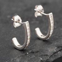 Pre-Owned 14ct White Gold 16mm 0.65ct Brilliant Cut Diamond Half Hoop Earrings 43171202