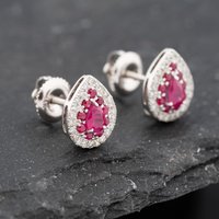 Pre-Owned 14ct White Gold 0.75ct Ruby and 0.20ct Diamond Cluster 10mm Stud Earrings 43171209