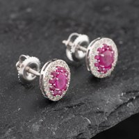 Pre-Owned 14ct White Gold 0.70ct Ruby and 0.25ct Diamond Oval 9mm Stud Earrings 43171229