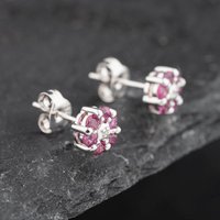 Pre-Owned 9ct White Gold 0.58ct Ruby and Diamond Round Cluster Stud Earrings 43171235