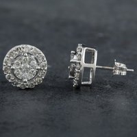 Pre-Owned 9ct White Gold 1.00ct Brilliant Cut Diamond Round Cluster Stud Earrings 4317123